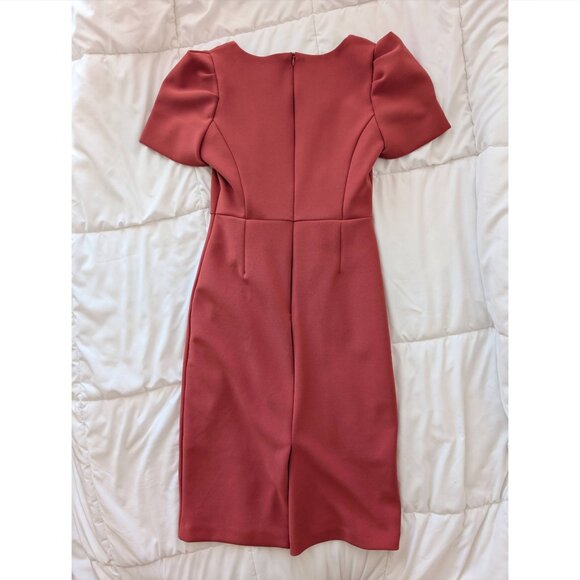 Ode Puff Sleeve Belted Midi Dress in Copper Rust Red - Picture 9 of 9